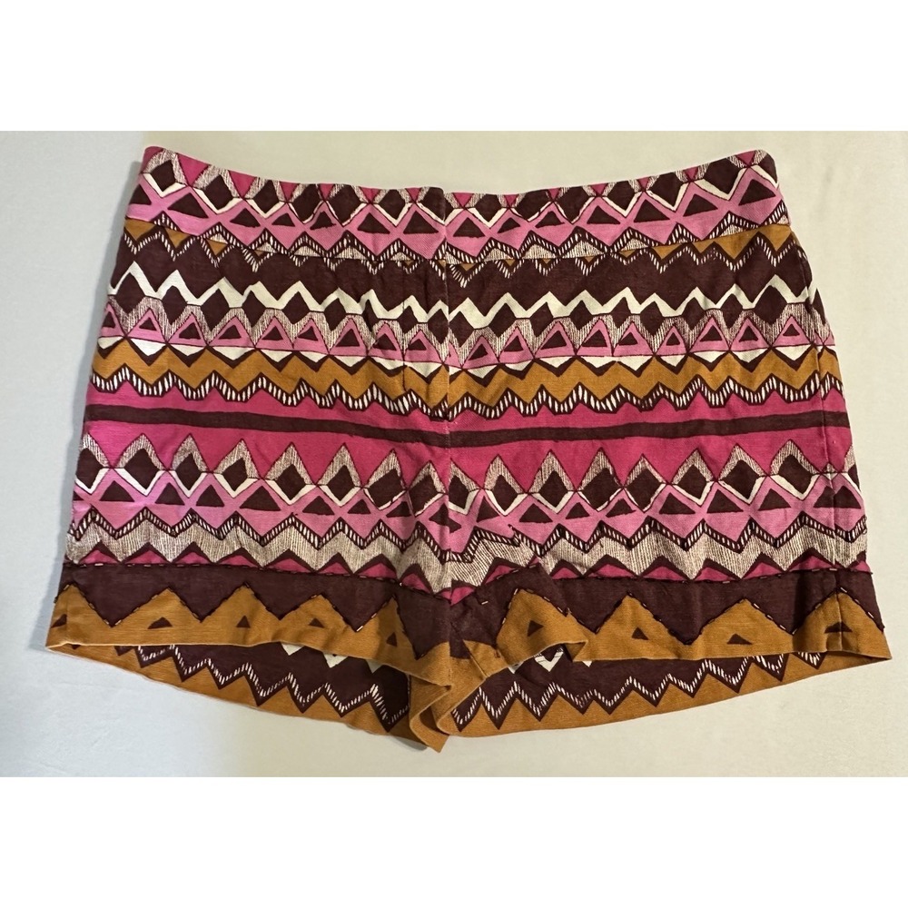 LOFT Women's Size 10 Tribal Print Shorts Pink Brown‎ Boho Linen Blend